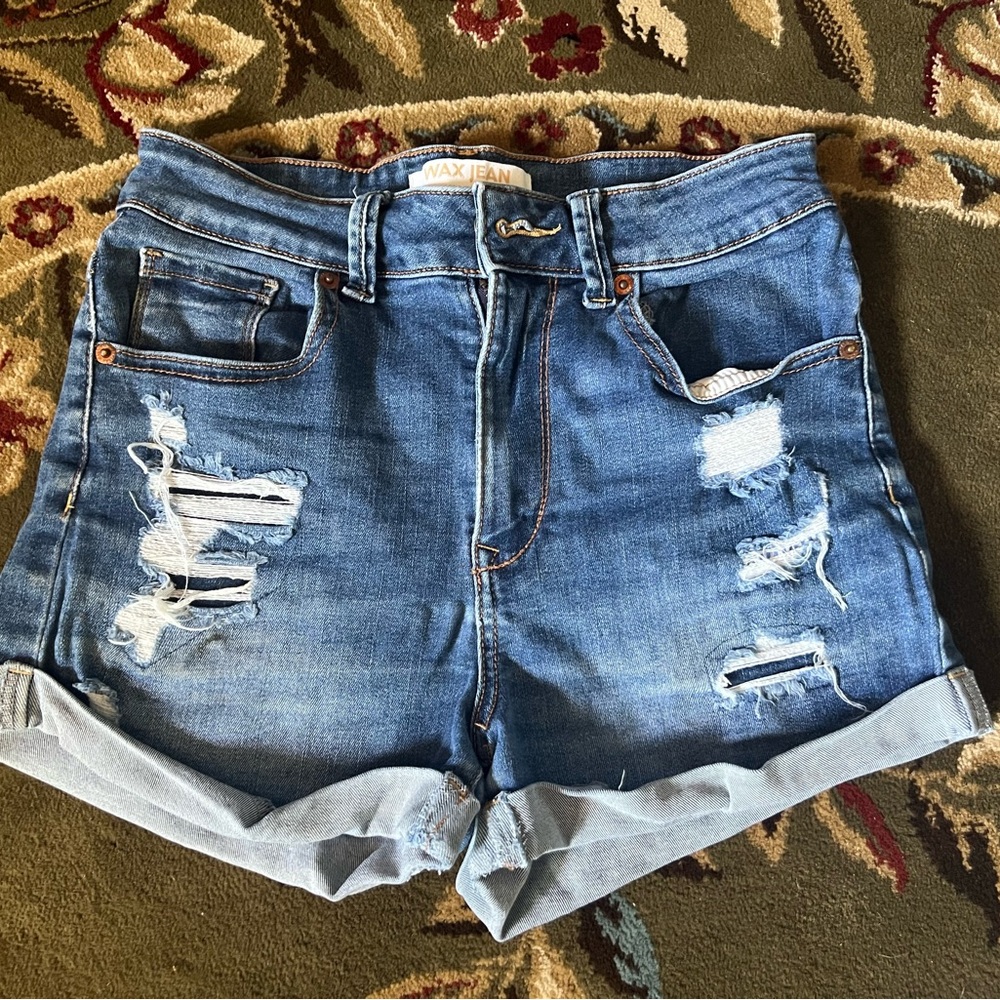 Wax Jeans Women's Ripped Blue Jean Shorts